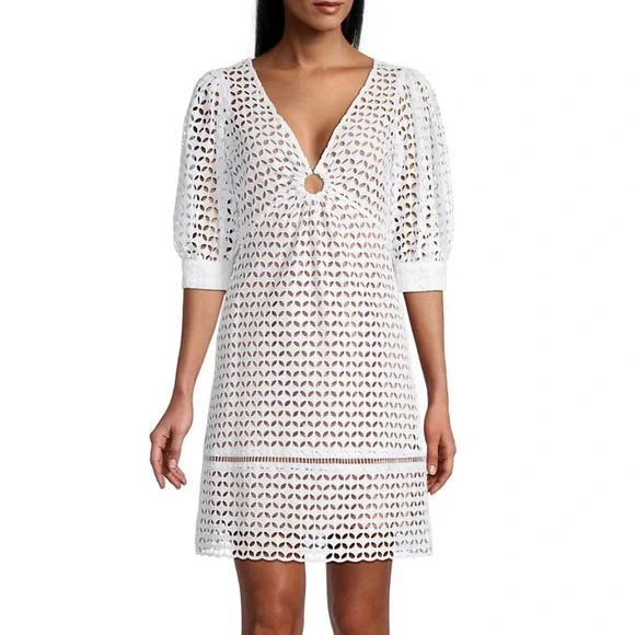 michael kors eyelet cotton dress Eyelet Cotton Shirtdress in WHITE - Sale